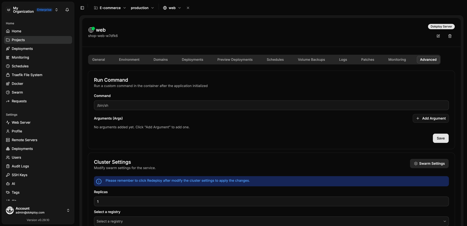 Application advanced settings