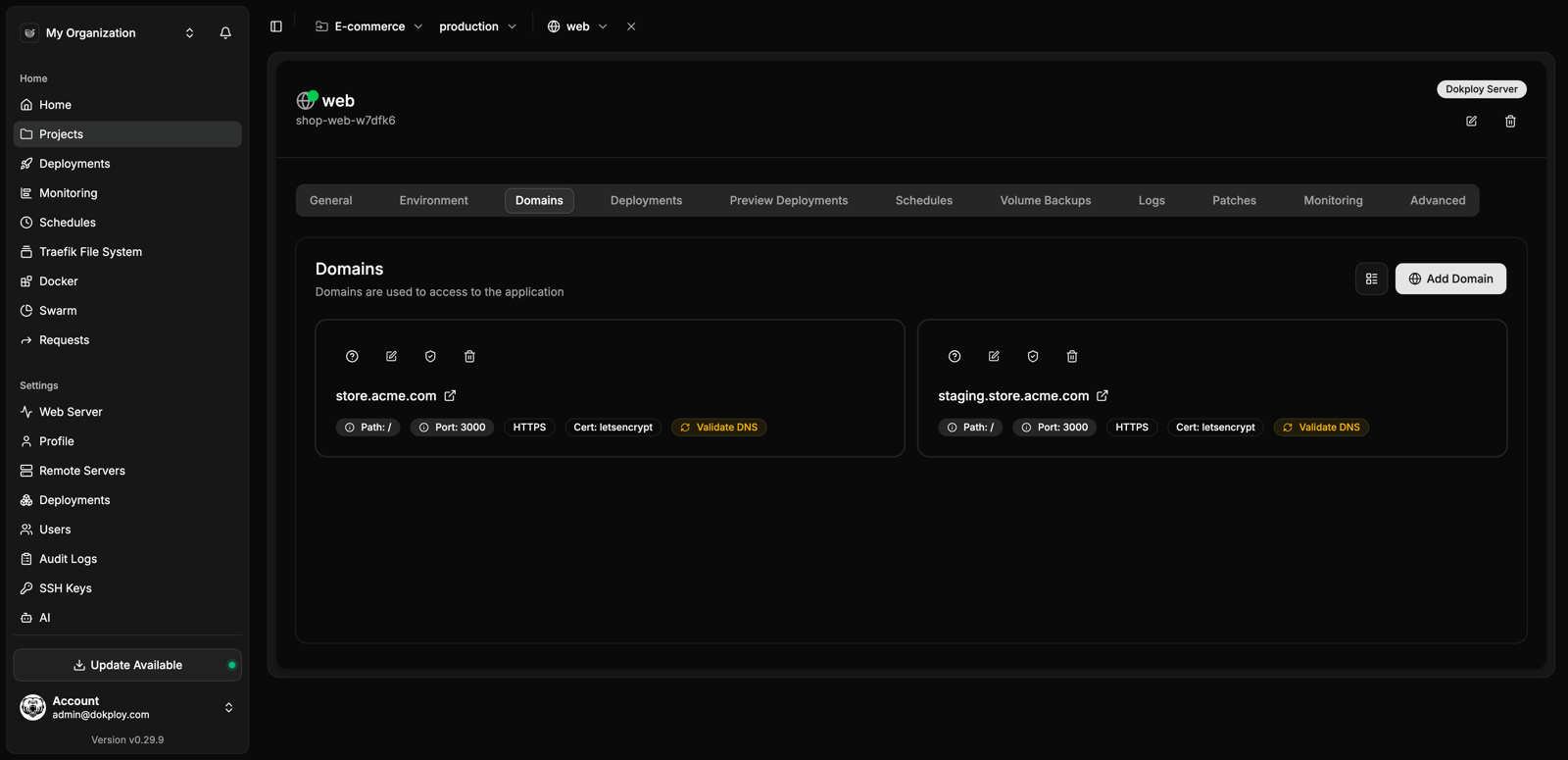 Application domains with automatic HTTPS