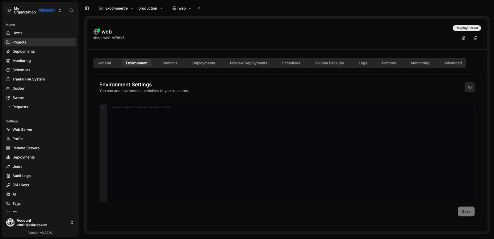 Application environment variables editor