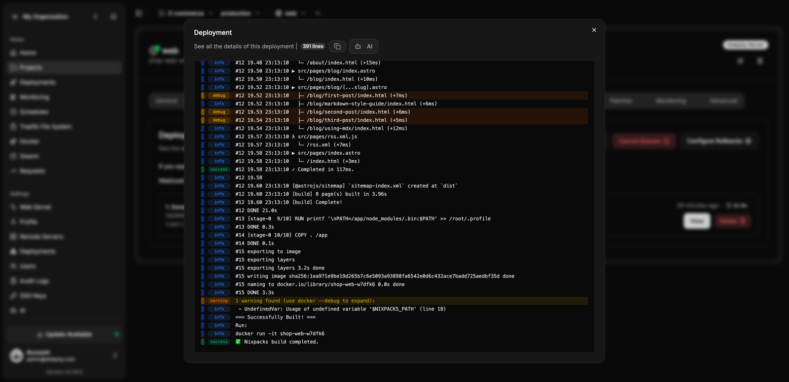 Build and deployment logs