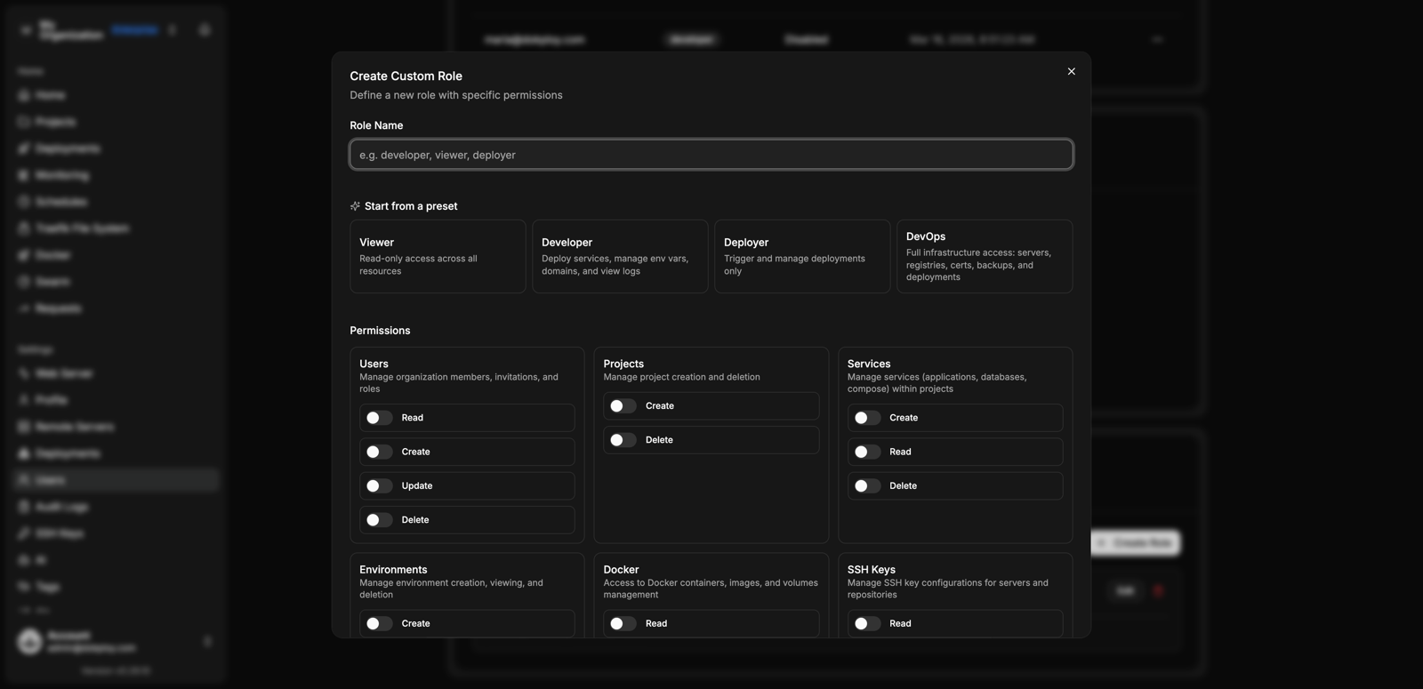 Create custom role modal