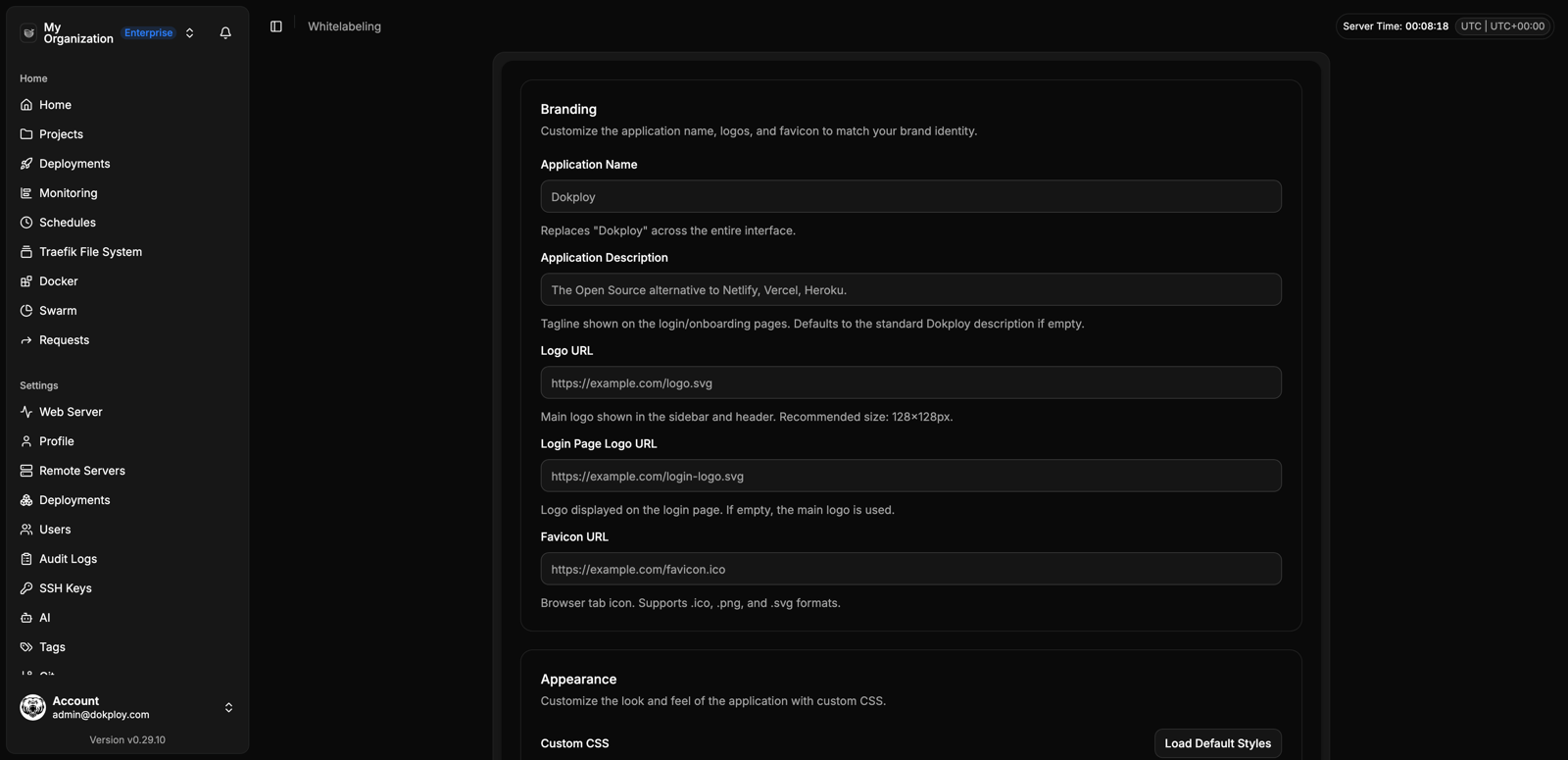 Whitelabeling settings