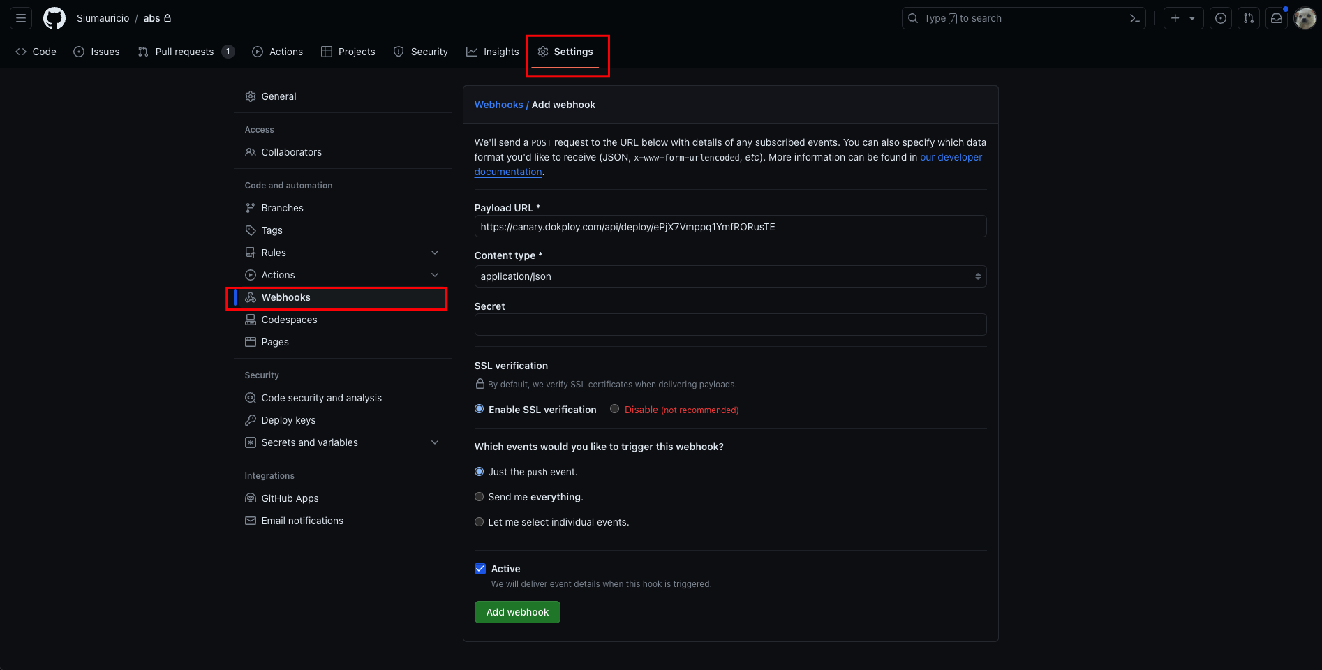 Webhook URL